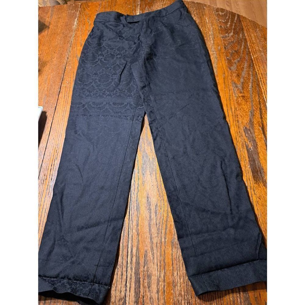 Size 8 Nine West Black Jacquard Flat Front Casual Dress Pants Mid Rise